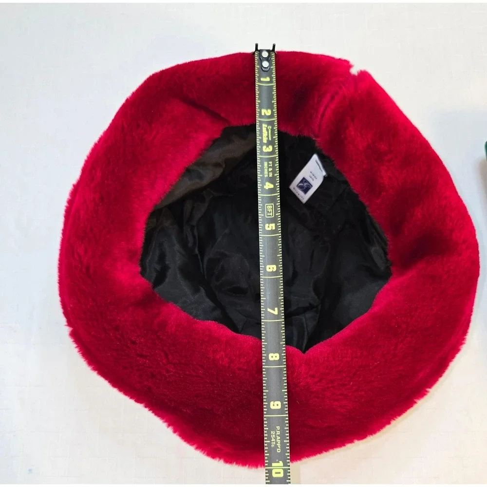 Everitt Vintage Red Faux Fur Bucket Hat Women Retro Winter Cloche Plush